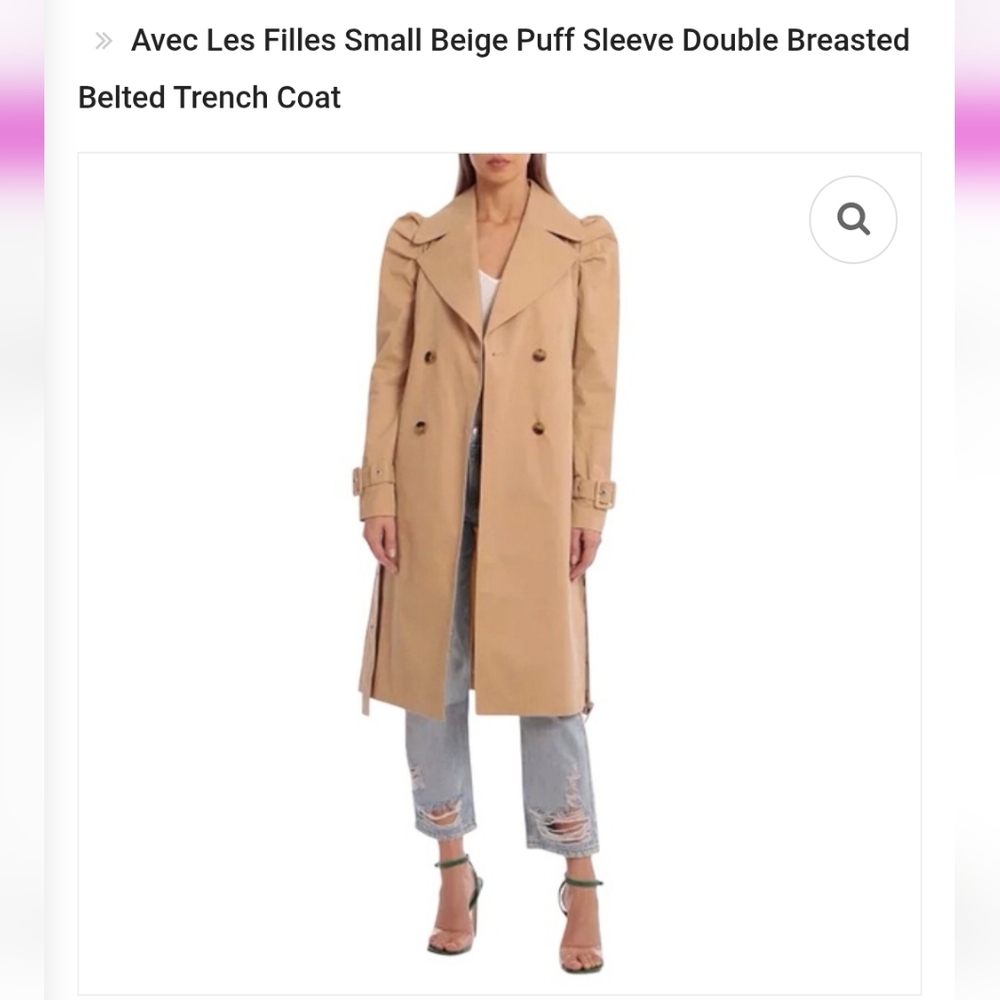 Avec Les Filles Puff Sleeve Classic Tan Trench Coat - Picture 2 of 15